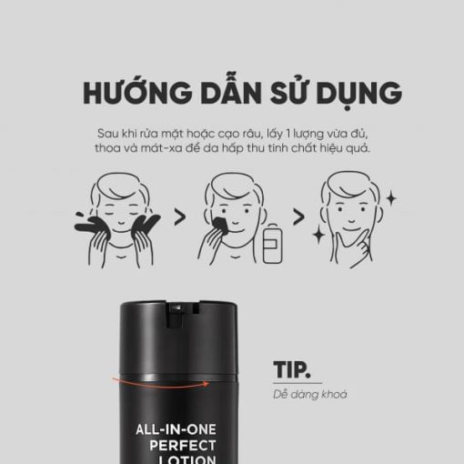 Cách sử dụng Sữa dưỡng da Foellie Homme All-in-one Perfect Lotion 150ml